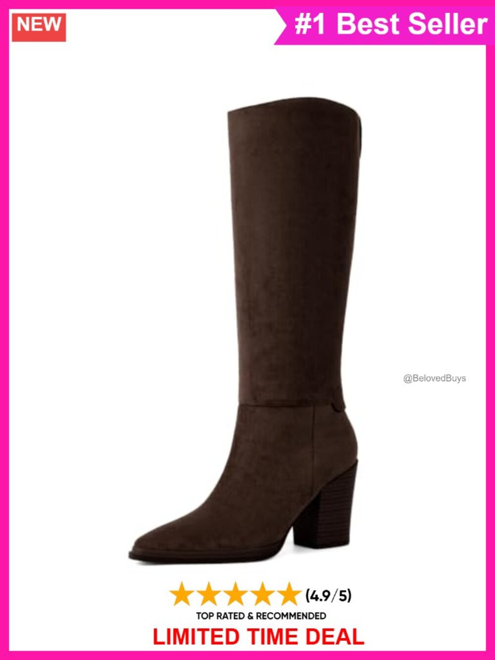 Pointed Toe Chunky Heel Knee High Tall Boots Faux Suede